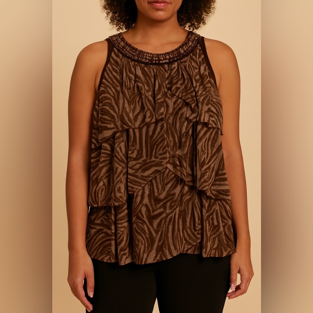 Penningtons Brown Zebra Print Layered Blouse size 2X